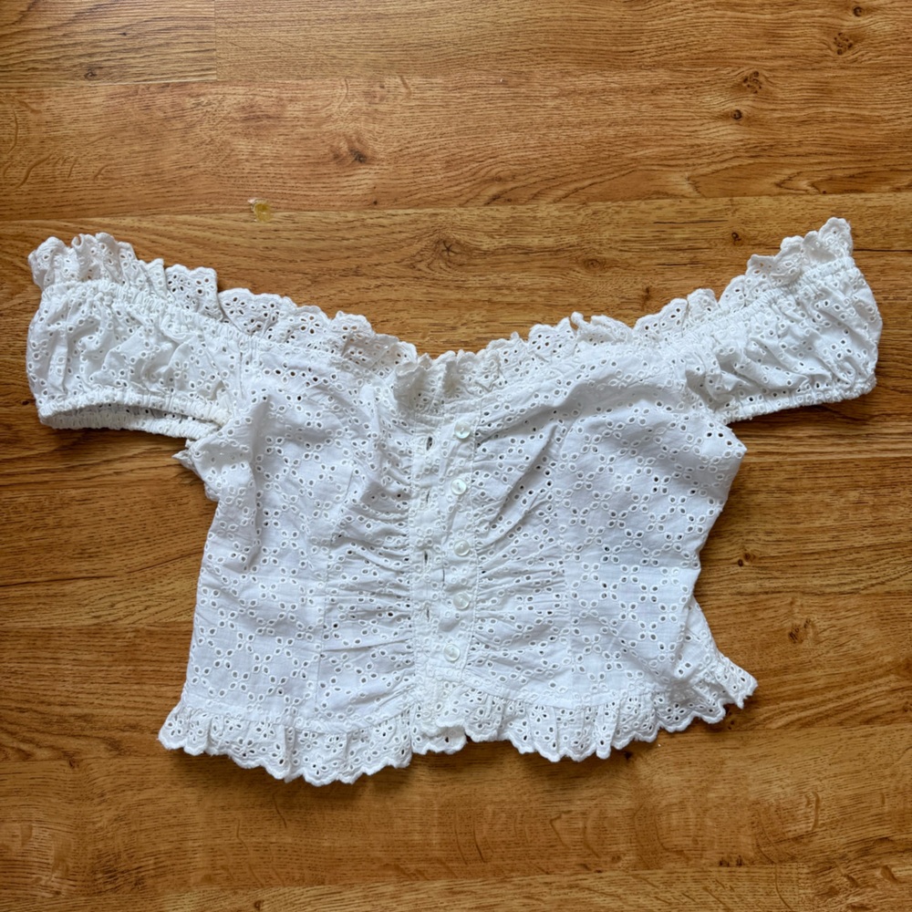 ASOS White Eyelet Off-Shoulder Blouse